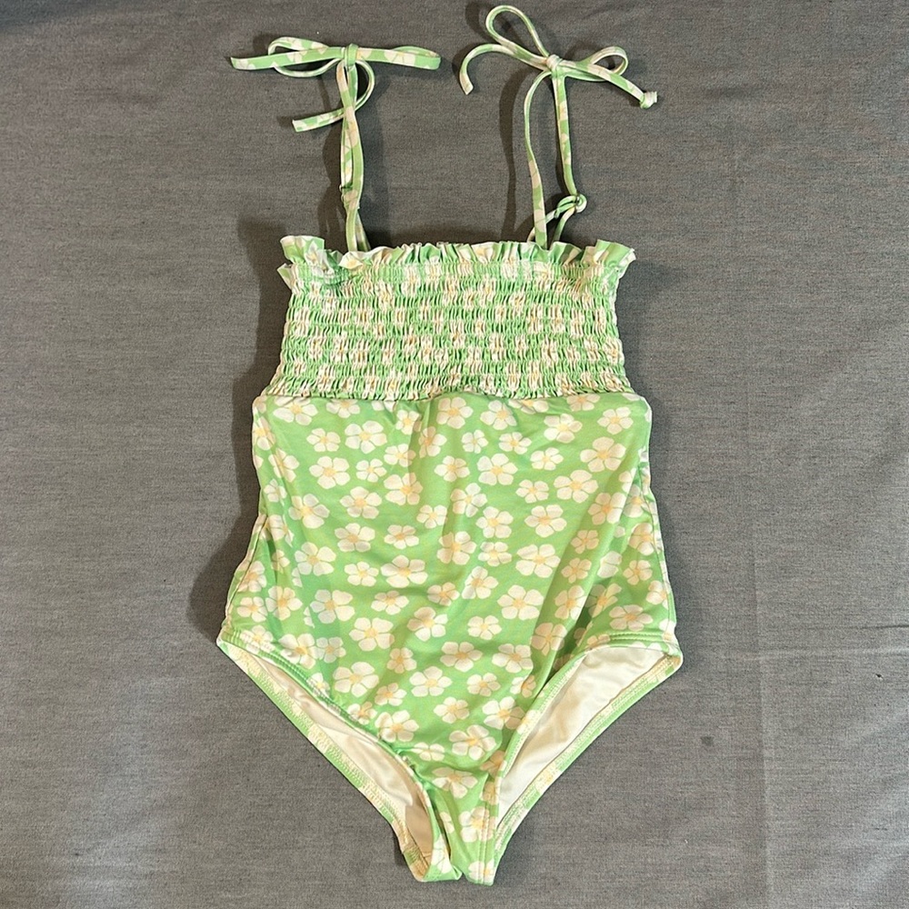 Billabong Girls Light Green Floral One-Piece Swimsuit